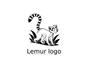 Fototapeta premium Happy cartoon lemur perched on leafy branch logo vector, perfect for jungle animal branding, eco-friendly toys, and toddler wildlife-themed merchandise.