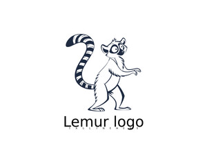 Cute and simple cartoon lemur logo with white background and circular leaf border, ideal for children's educational wildlife books, baby jungle brands, or eco-friendly logos.

