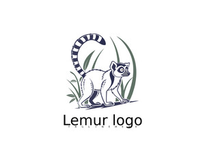 Fototapeta premium Cute lemur cartoon logo with curled tail perched inside leafy round badge, great for wildlife activity kits, eco-conscious toys, or animal-friendly baby care branding.