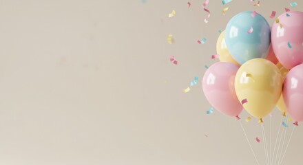 Pastel balloons and confetti celebration