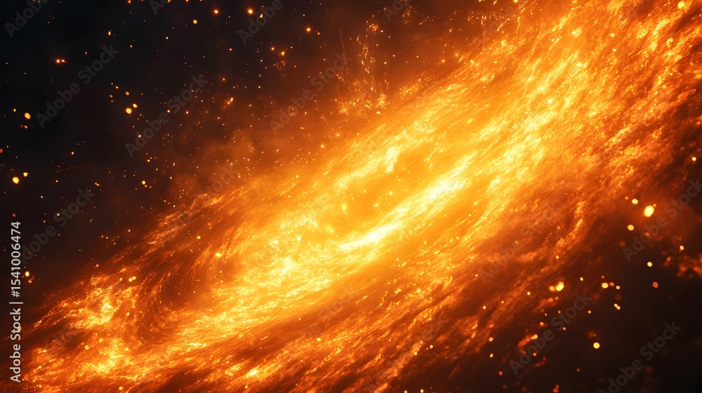 Poster a fiery celestial swirl in deep space.