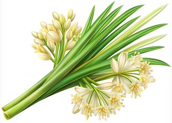 Obraz premium Fragrant Pandan Leaves and Flowers A Botanical Illustration