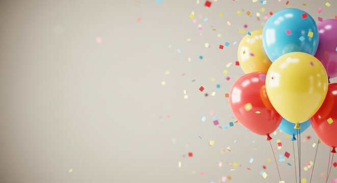 Colorful balloons and confetti celebration background