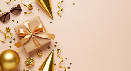 Gold celebration decorations flat lay