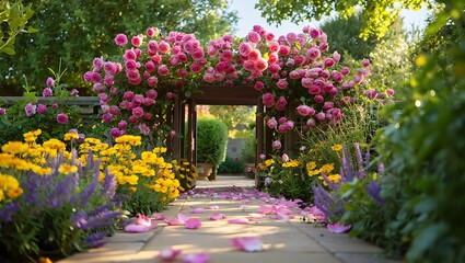 Fototapeta premium Enchanting Rose Garden Path A Walk Through Blooming Beauty