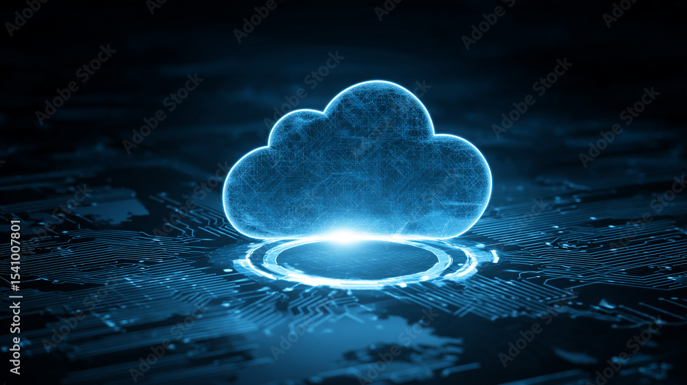 Poster glowing cloud computing data center digital network technology