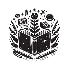 Note book art logo design black and white
