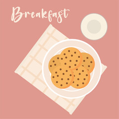 Chocolate chip cookie set. Vector