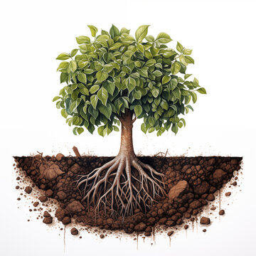 Stylized Tree, Organic Illustration, Soil cut-away, growth, ecology, nature, roots