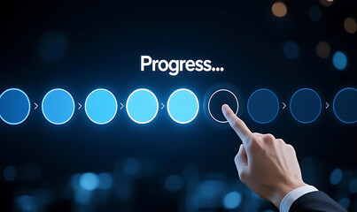 Digital Progress Bar with Hand Tapping on Next Step - Business Technology Advancement Concept