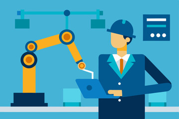 Industrial Automation Engineer Monitoring Robotic Arm Operation and Efficiency