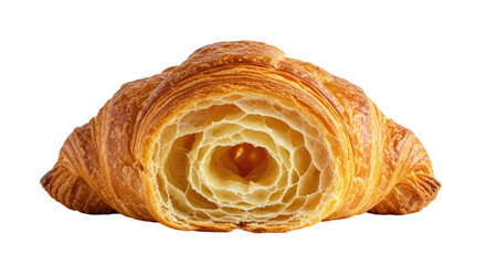 Fototapeta premium Golden Croissants Flaky Layers Reveal Delicate Interior Texture and Deliciousness