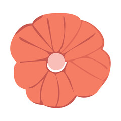 Flat red flower top view. Vector