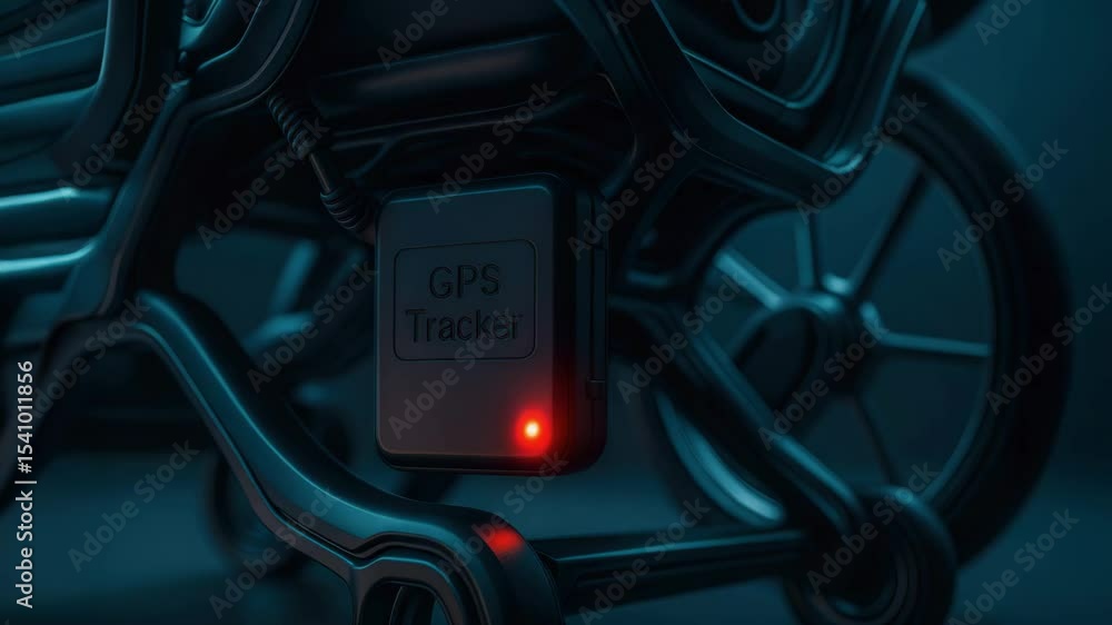 Poster futuristic wheelchair mobility device with gps tracker and glowing red lights enhancing safety and a