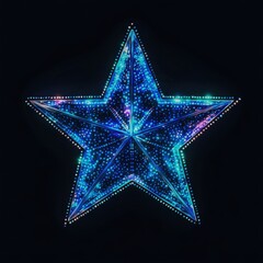 A radiant star with holographic blue effects isolated on transparent