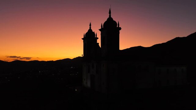 Drone view of the Church of S&atilde;o Francisco de Paula, inaugurated in 1898 - Ouro Preto, Minas Gerais, Brazil