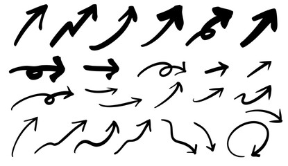 手書きの矢印のイラストセット　黒	