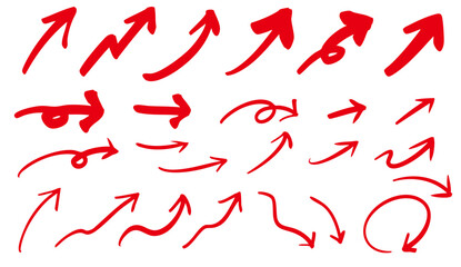 手書きの矢印のイラストセット　赤