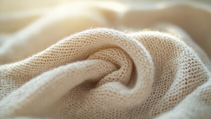 Close-up of soft, light beige knit fabric