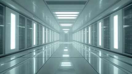 Fototapeta premium Futuristic server room hallway