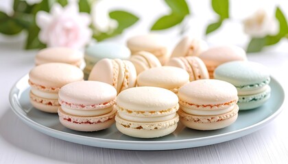 Pastel macarons on a plate