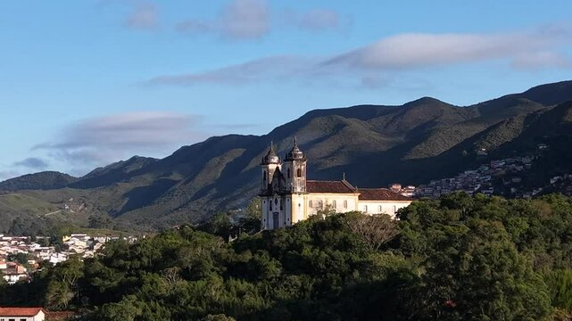 Drone view of the Church of S&atilde;o Francisco de Paula, inaugurated in 1898 - Ouro Preto, Minas Gerais, Brazil