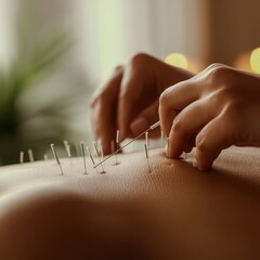 A serene acupuncture session for World Acupuncture Day Focus on the acupuncture needles
