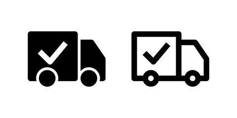 Delivered truck icon set for logistics and fulfillment tracking