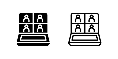 Virtual Meeting Icon Set. A black icon of multiple screens, representing online meetings.