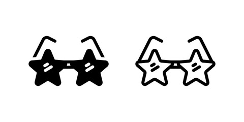 Star Sunglasses Icon Set. A black icon of star-shaped sunglasses, representing trendy eyewear.
