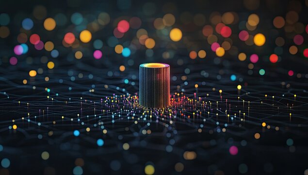 Abstract digital cylinder on a network of data points