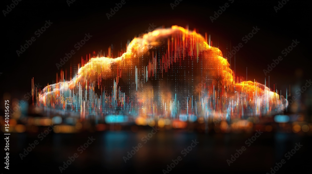 Poster data cloud symbol with lines of code and charts forming a cloud structure