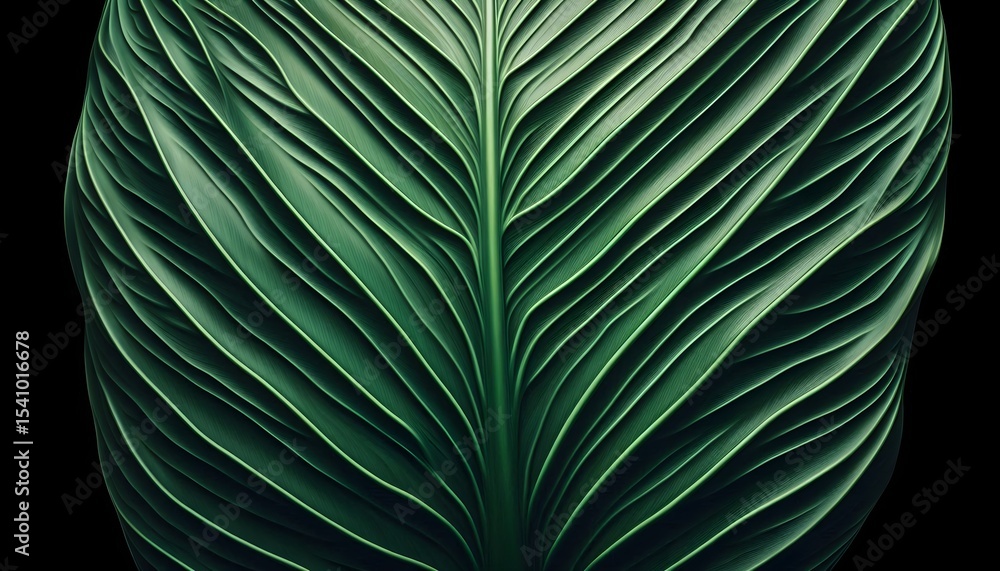 Poster symmetrical texture of a green tropical leaf captured up close showing natural patterns and botanica
