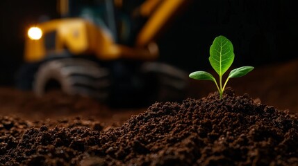 A delicate plant emerges from the soil symbolizing hope and new beginning.