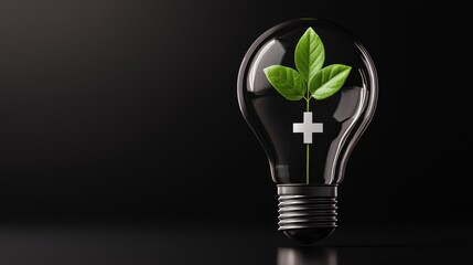 Concept showing plant growing inside lightbulb representing eco friendly power generation and sustainable technology.