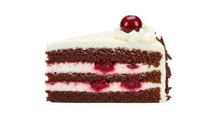 Slice of Black Forest Cake with Cherry Topping and Chocolate Shavings