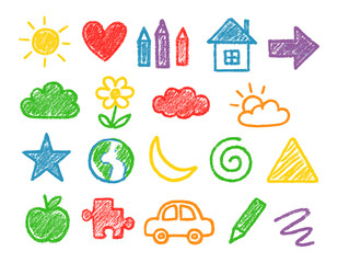 Colorful Childlike Drawing Set with Symbol Elements Design