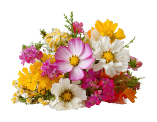 Vibrant wildflower bouquet natural setting floral arrangement spring vibes cut out png