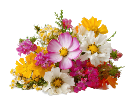 Vibrant wildflower bouquet natural setting floral arrangement spring vibes cut out png