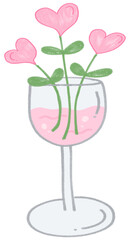  Pink Heart Flowers in Wine Glass Illustration