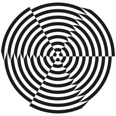 Circular maze shape. Vector labyrinth graphic. Abstract round path. Optical puzzle symbol.