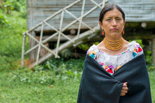 Indigenous ng&auml;be-bugl&eacute; woman wearing traditional clothing in panama