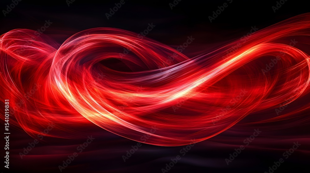 Poster intricate red light patterns swirling in a dark background.
