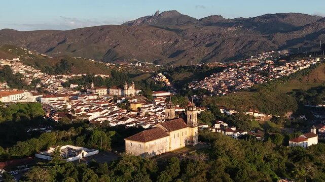 Drone view of the Church of S&atilde;o Francisco de Paula, inaugurated in 1898 - Ouro Preto, Minas Gerais, Brazil