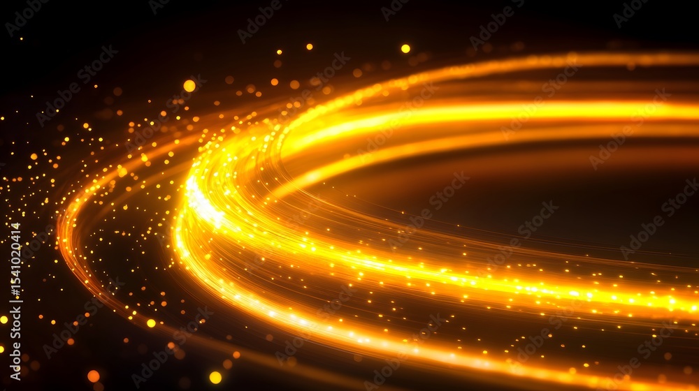 Poster circular golden light trails with small particles.