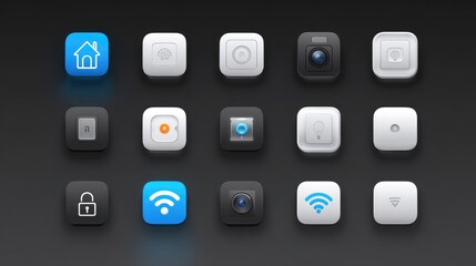 Naklejka premium Smart home icon set with symbols of automation, security, and wireless tech