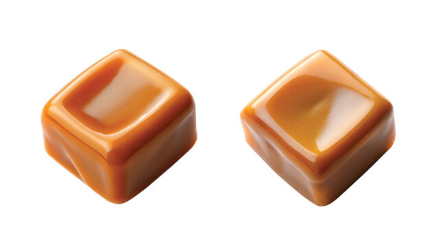 Caramel Toffee Piece: A single piece of caramel toffee with glossy texture, top view, PNG format