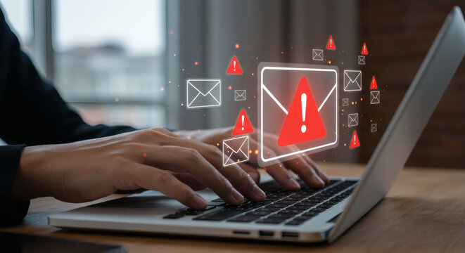 Detecting Spoofed Emails and Phishing Scams with Malicious Attachments | Email Security Warning Icons Highlighting Phishing Threats | Holographic Generative icon 