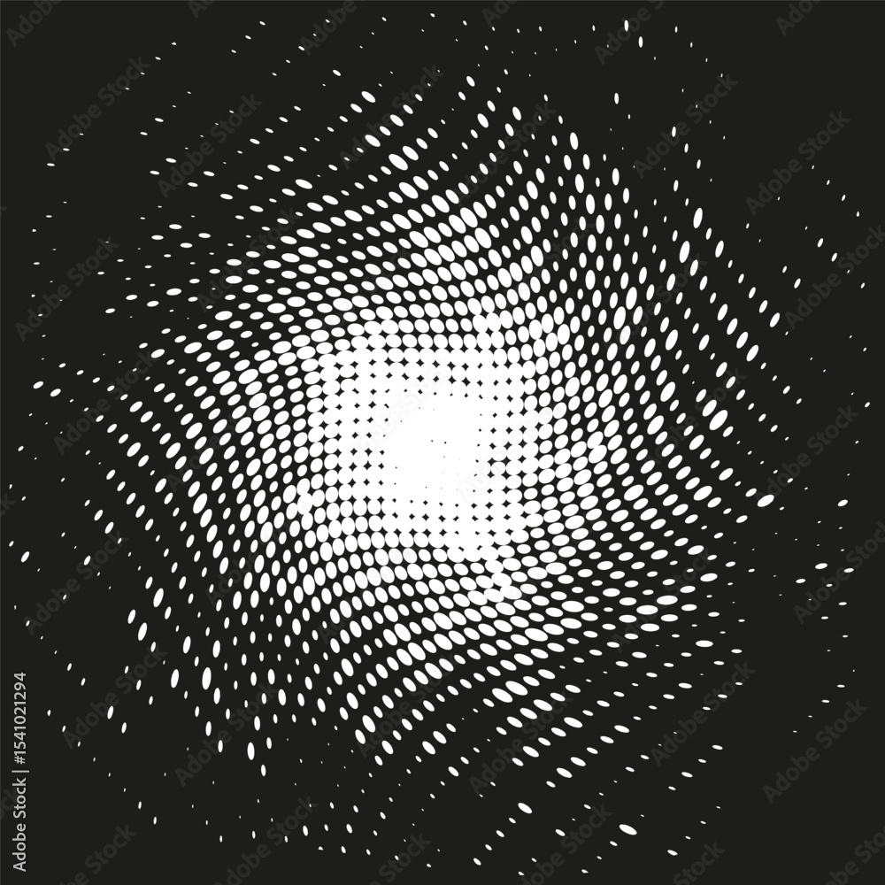 Aufkleber halftone swirl vector. dotted vortex shape. abstract black white. twisted wave pattern.