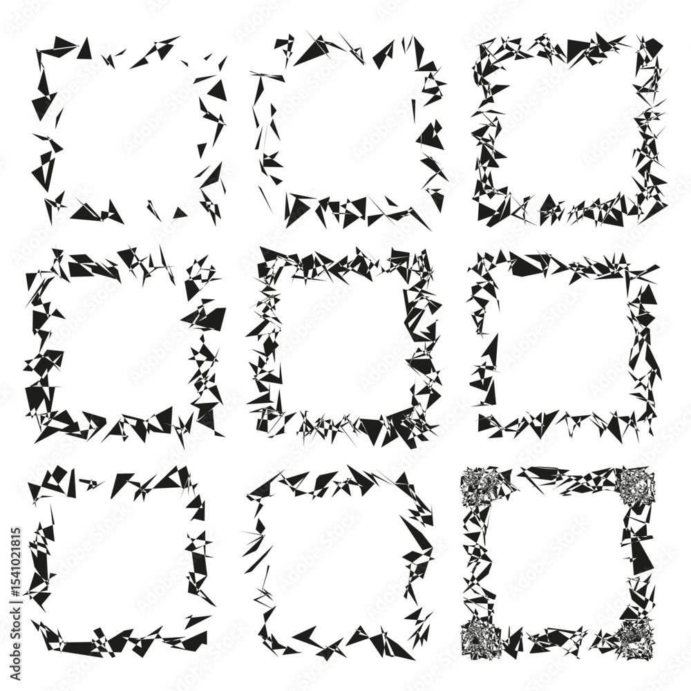 Aufkleber distorted border frames. black vector outlines. grunge square shapes. abstract edge icons.